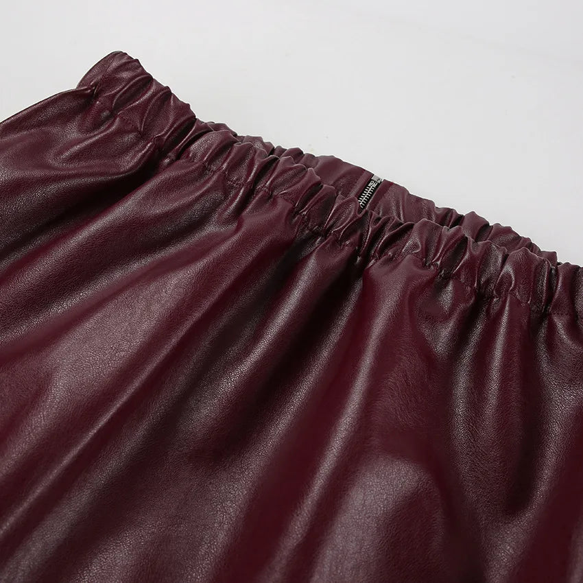 Retro motorcycle style wine red PU leather jacket for women 2025 autumn fashion matte leather jacket jacket