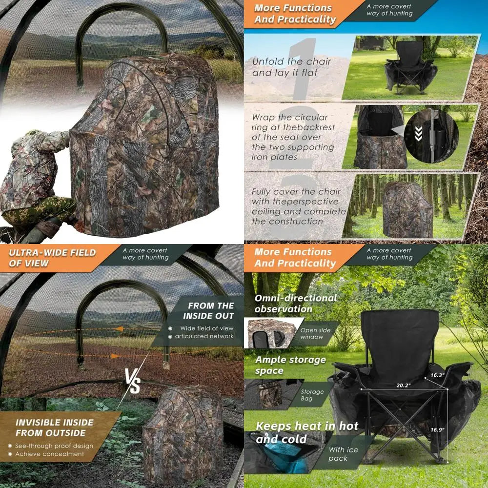 Portable Half-Person Camouflage Hunting Blind with Transparent Mesh and Carry Bag