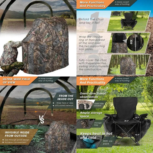 Portable Half-Person Camouflage Hunting Blind with Transparent Mesh and Carry Bag