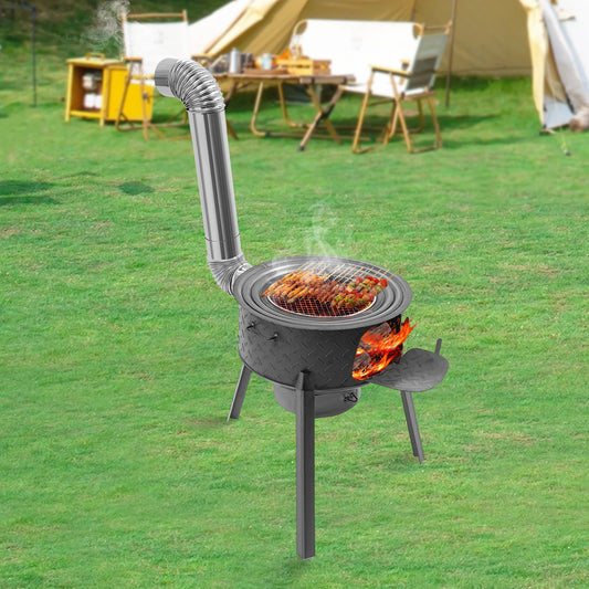 Wood Burning Stove with 3 Wok Rings Multifunction Camping Rocket Stove  for Outdoor Backyard Cooking