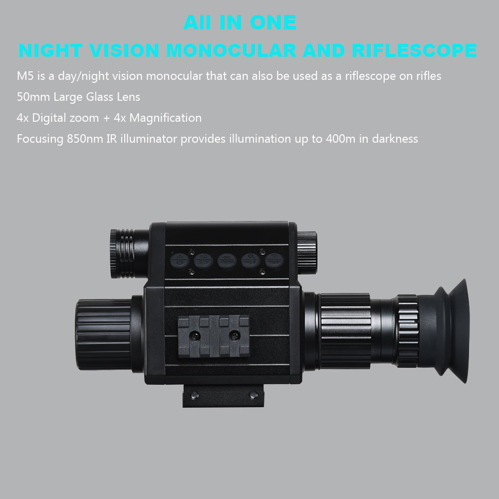 Digital Night Vision Riflescope 940nm IR Scope Sight Monocular 5X Zoom HD 1080P Video Photo 300m Night Vision for Hunting