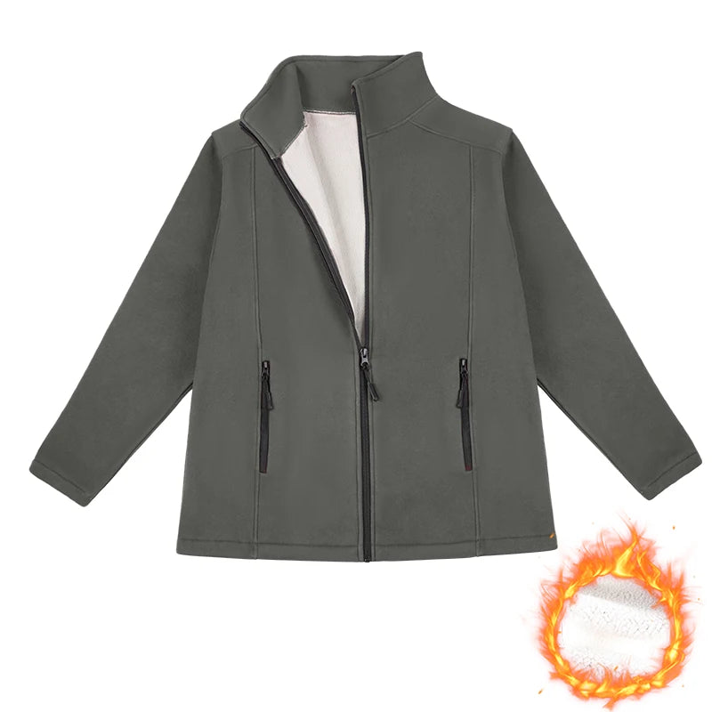 Women's Fleece Full Zip-up Casual Jackets Autumn Winter Warm Thicken Coat with Pockets Fleece Sweater Soft Outerwears