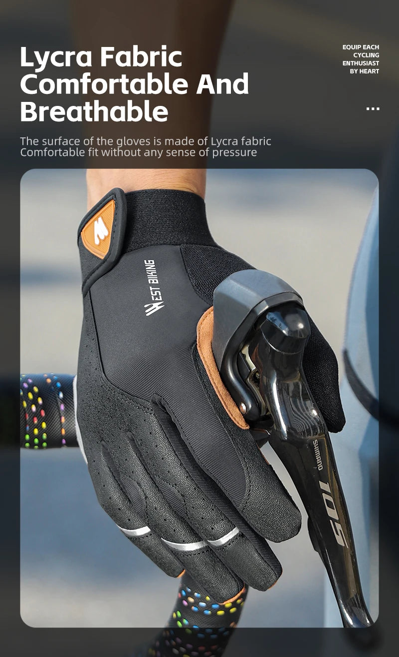 WEST BIKING Autumn Winter Men's Full Finger Cycling Gloves Touch Screen Anti-Slip Sports Gloves Thin Breathable  Bicycle Gloves