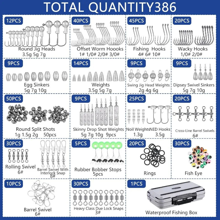 482 Pcs Fishing Gear Equipment Kit Backpack and Tackle Box with Tackle Included Lures Hooks Sinkers Tools Accessories Kit for O
