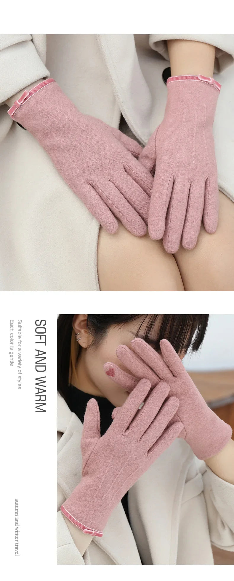 New Winter Women Keep Warm Touch Screen Elegant Simple Cashmere Gloves High Quality Elasticity Thickened Soft