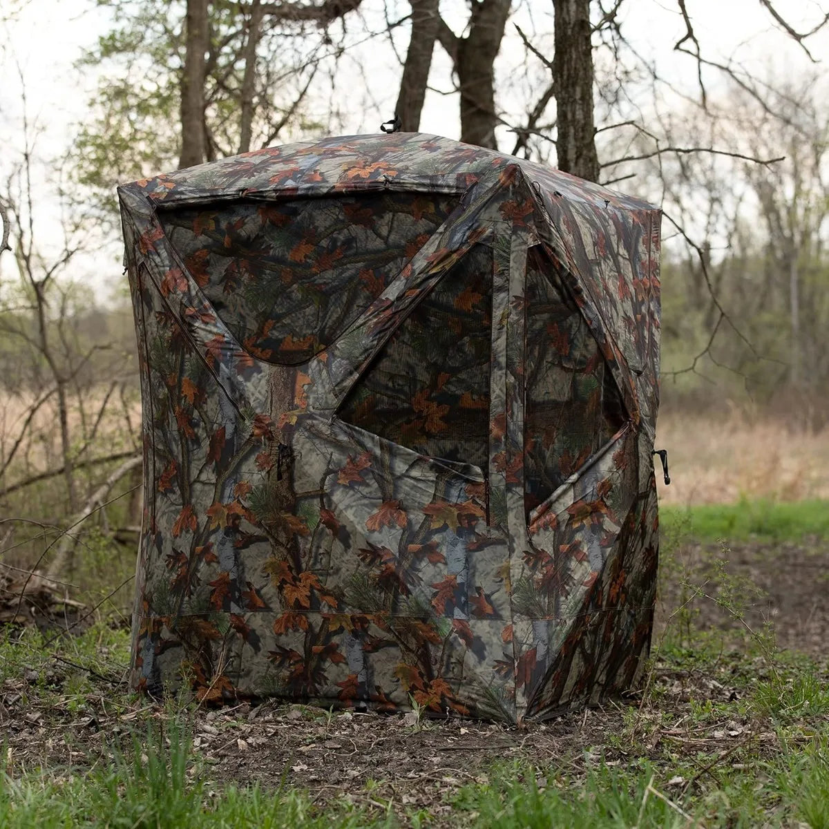 Portable Hunting Blind 2-Person, Tall Hub Blind for Standing Shoot, Lightweight 80"x75"x75" Bloodtrail Woodland