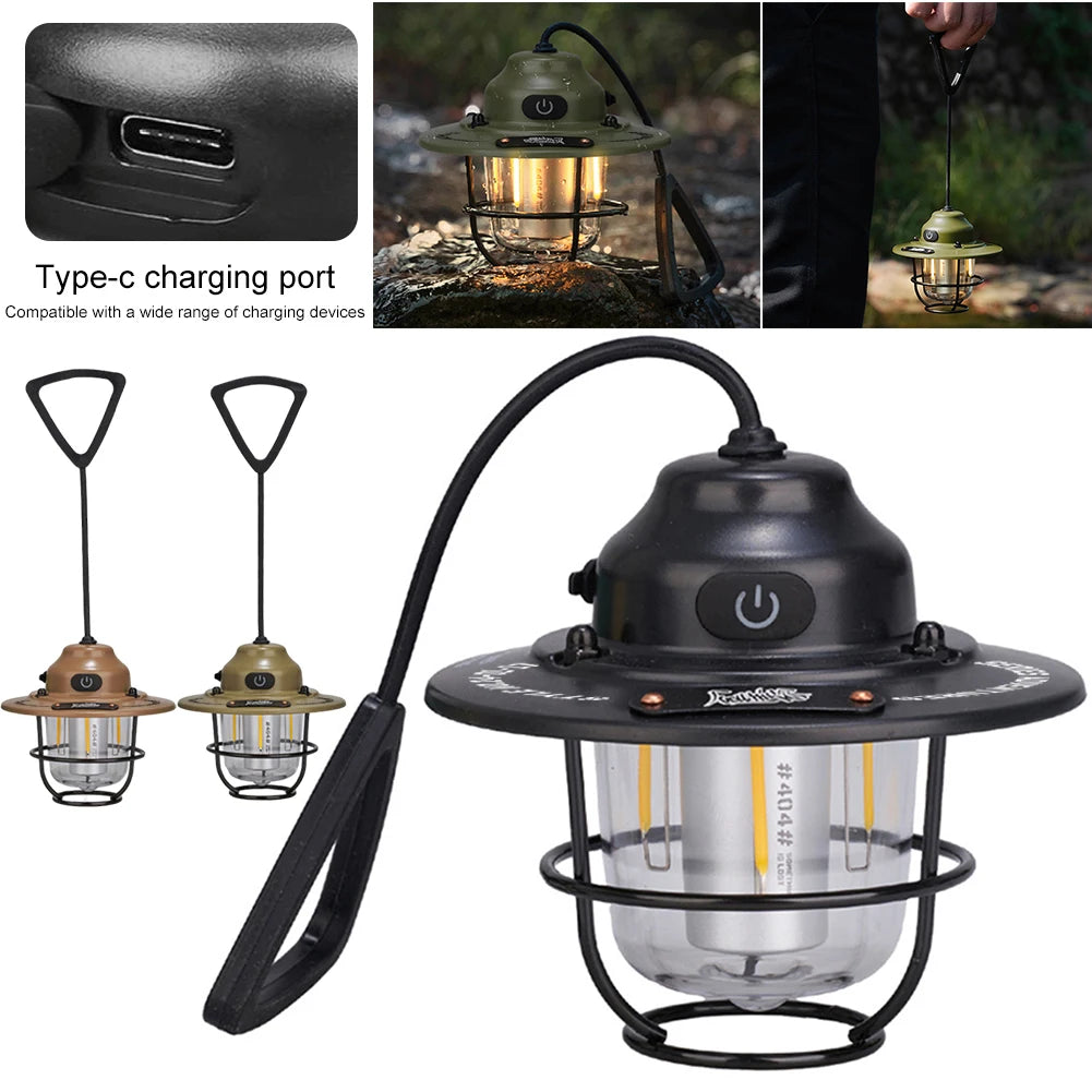LED Camping Lantern Dimming Emergency Lamp Type C Charging Retro Camping Light 4 Light Modes Multifunction for Fishing Camping