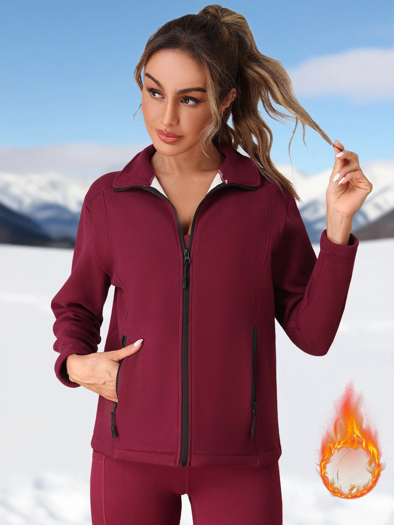 Women's Fleece Full Zip-up Casual Jackets Autumn Winter Warm Thicken Coat with Pockets Fleece Sweater Soft Outerwears