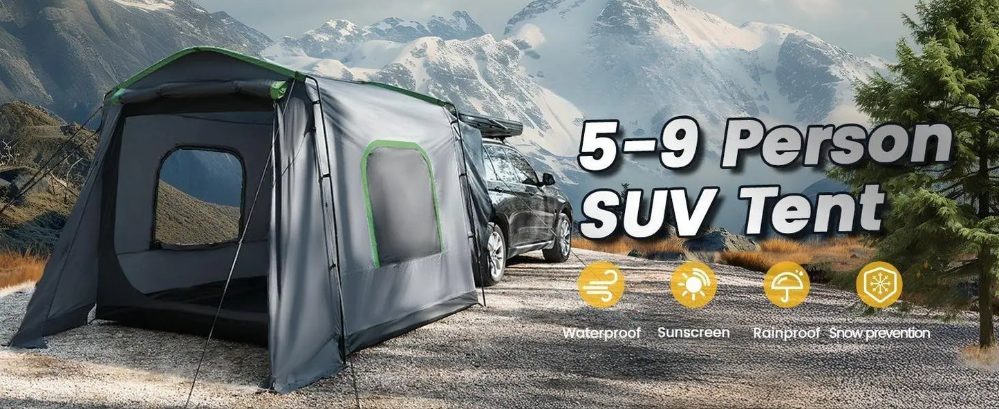 W_SUV Tent, 5-9 Person Rectangle Car Tent for Family, Waterproof & Windproof for Car Camping, Large Camping Tents with Storage