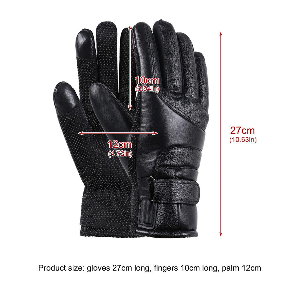 Heating Thermal Gloves Windproof Riding Heating Gloves Waterproof Outdoor Keep Warm Guantes PU Leather for Snowmobile Motorcycle