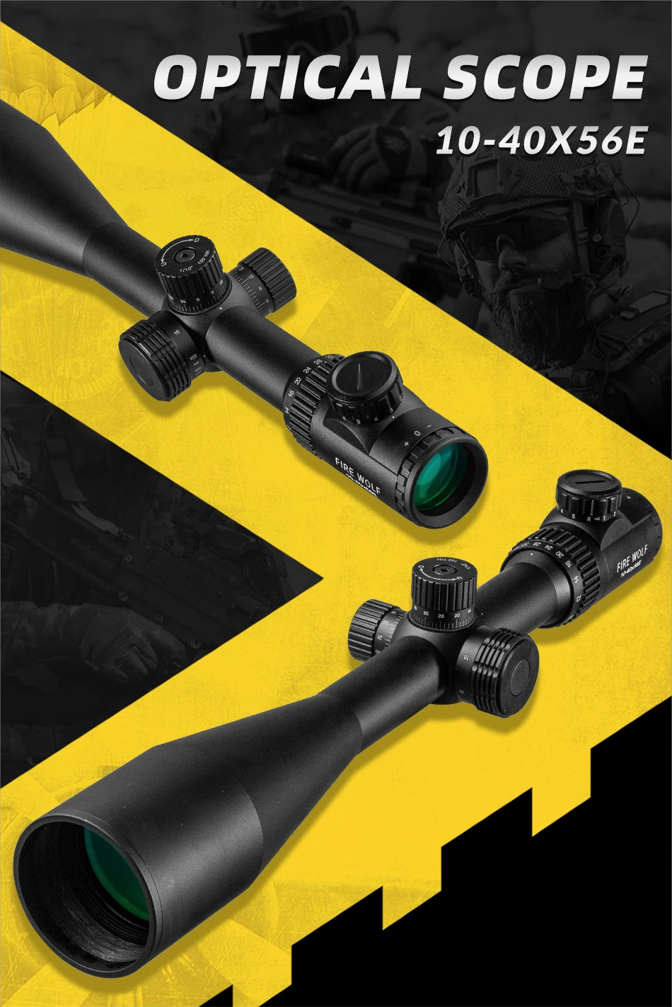 Fire Wolf 10-40X56 AOE Hunting Scopes Side Wheel Parallax Adjustment Optics Riflescope Red Green Dot Sight For Scopes