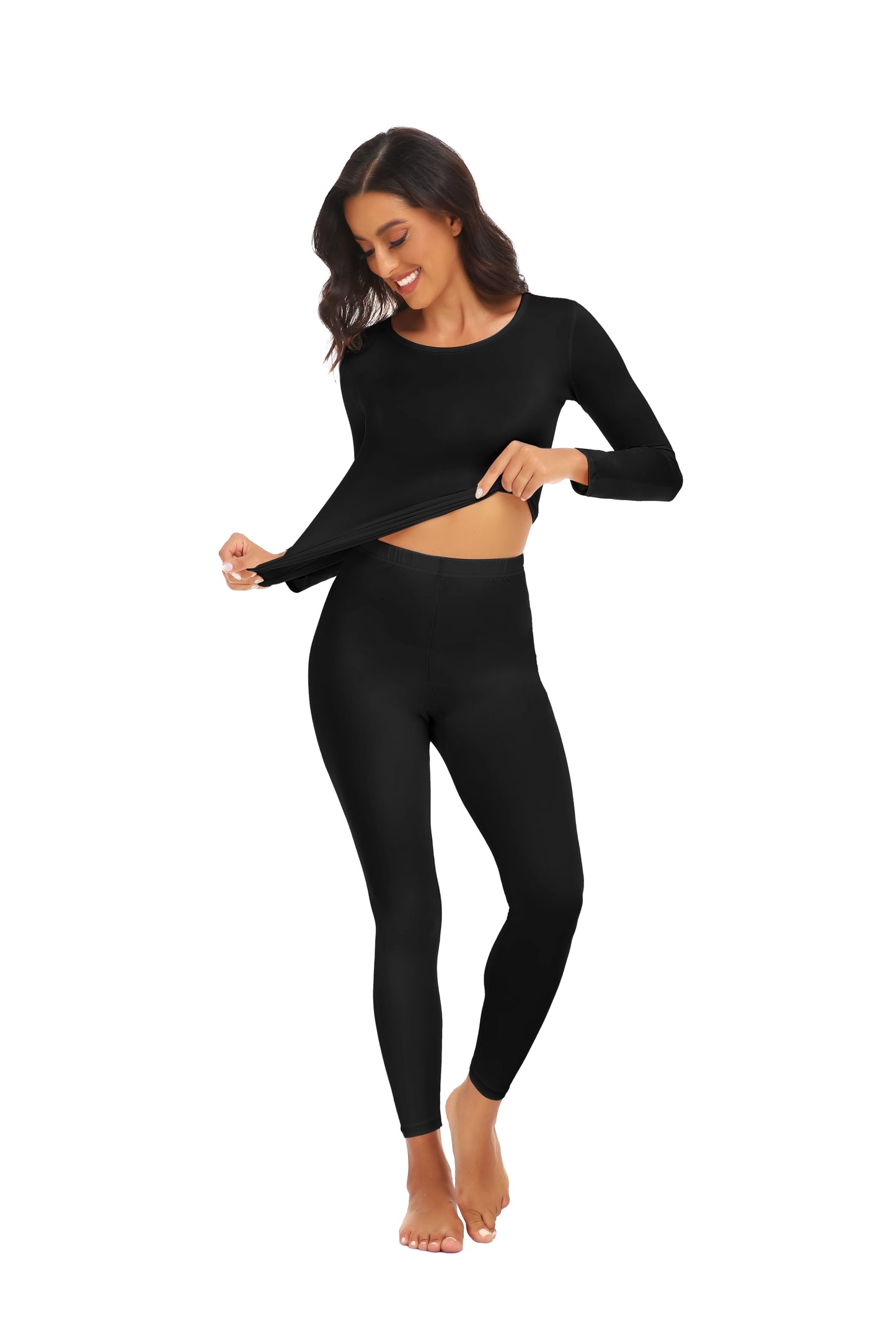 Women Thermal Underwear Set Long Johns Base Layer Set Warm Top Bottom for Winter Soft Round neck Lingerie Keep Warm Base Layer