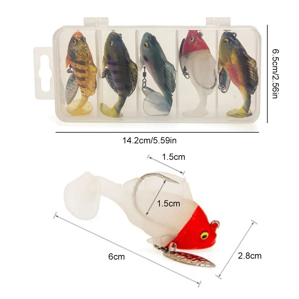 5pcs Jumping Soft Bait 6cm 10.5g Soft Fishing Lures with Hook Spinner Sequins Wobblers Fishing Bait for Freshwater Saltwater