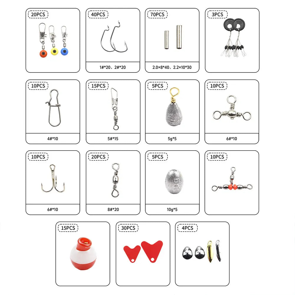 267pcs Fishing Tools Accessories Kit Set Including Box Fish Hooks Bait Parts Sinkers Fishing Gear Set Fishing Gifts for Men