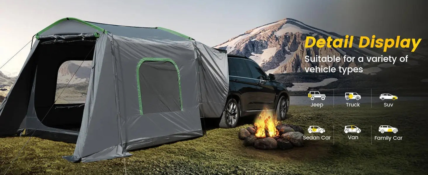 W_SUV Tent, 5-9 Person Rectangle Car Tent for Family, Waterproof & Windproof for Car Camping, Large Camping Tents with Storage