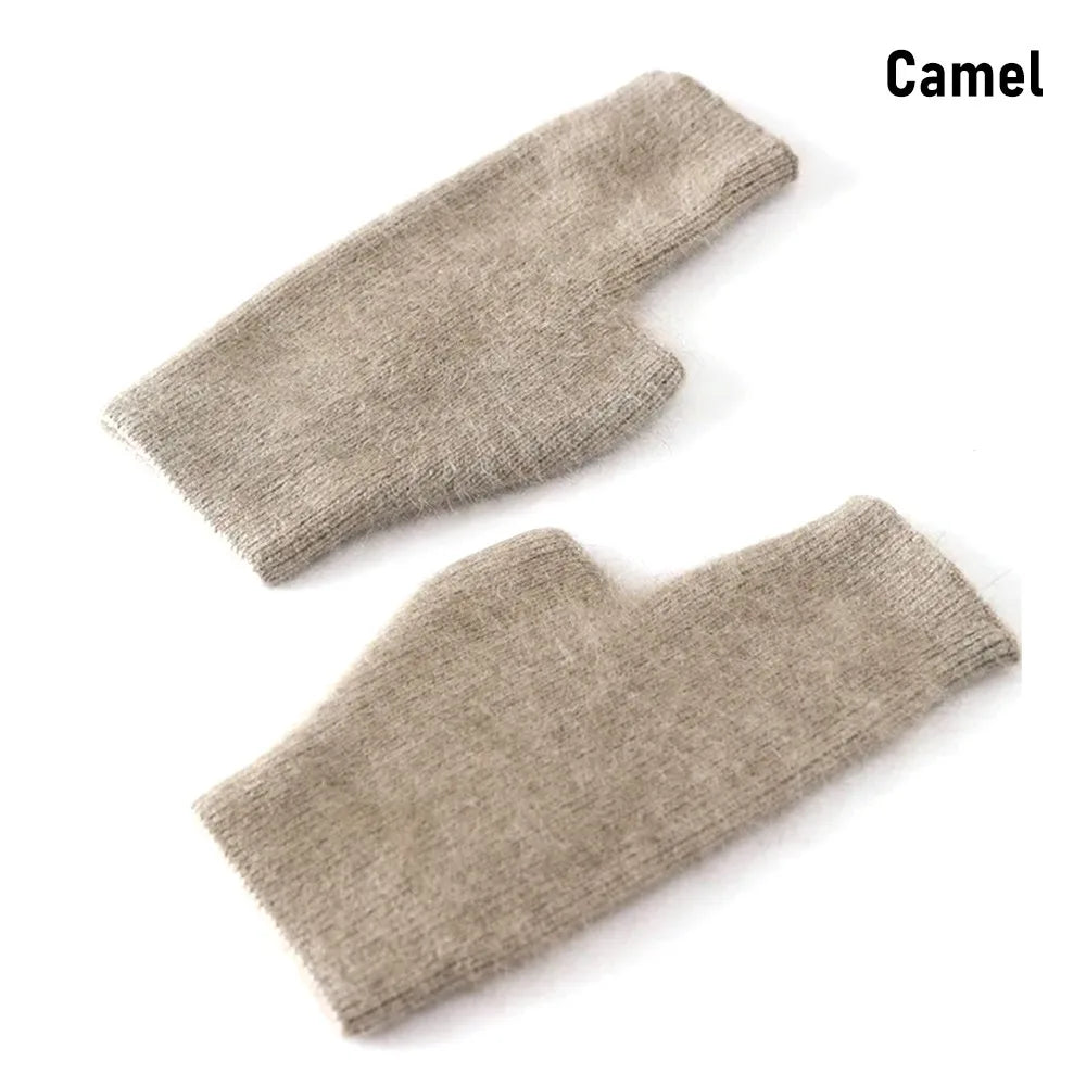 Mink Cashmere Gloves Autumn Winter Women Girl Gloves Fingerless Warm Knitted Wool Mitten Wrist Length Thumb Hole Mitts Fashion