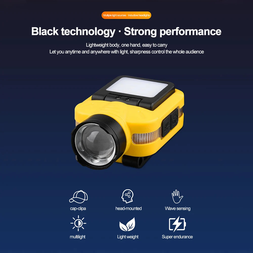 Sensor COB LED Headlamp USB Rechargeable Head Torch Flashlight Built-in Battery Super Bright Torch for Outdoor Fishing Camping
