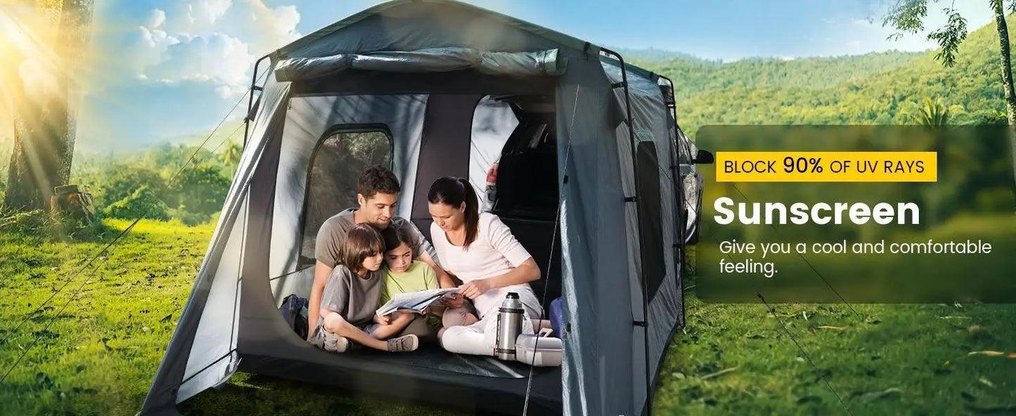 W_SUV Tent, 5-9 Person Rectangle Car Tent for Family, Waterproof & Windproof for Car Camping, Large Camping Tents with Storage