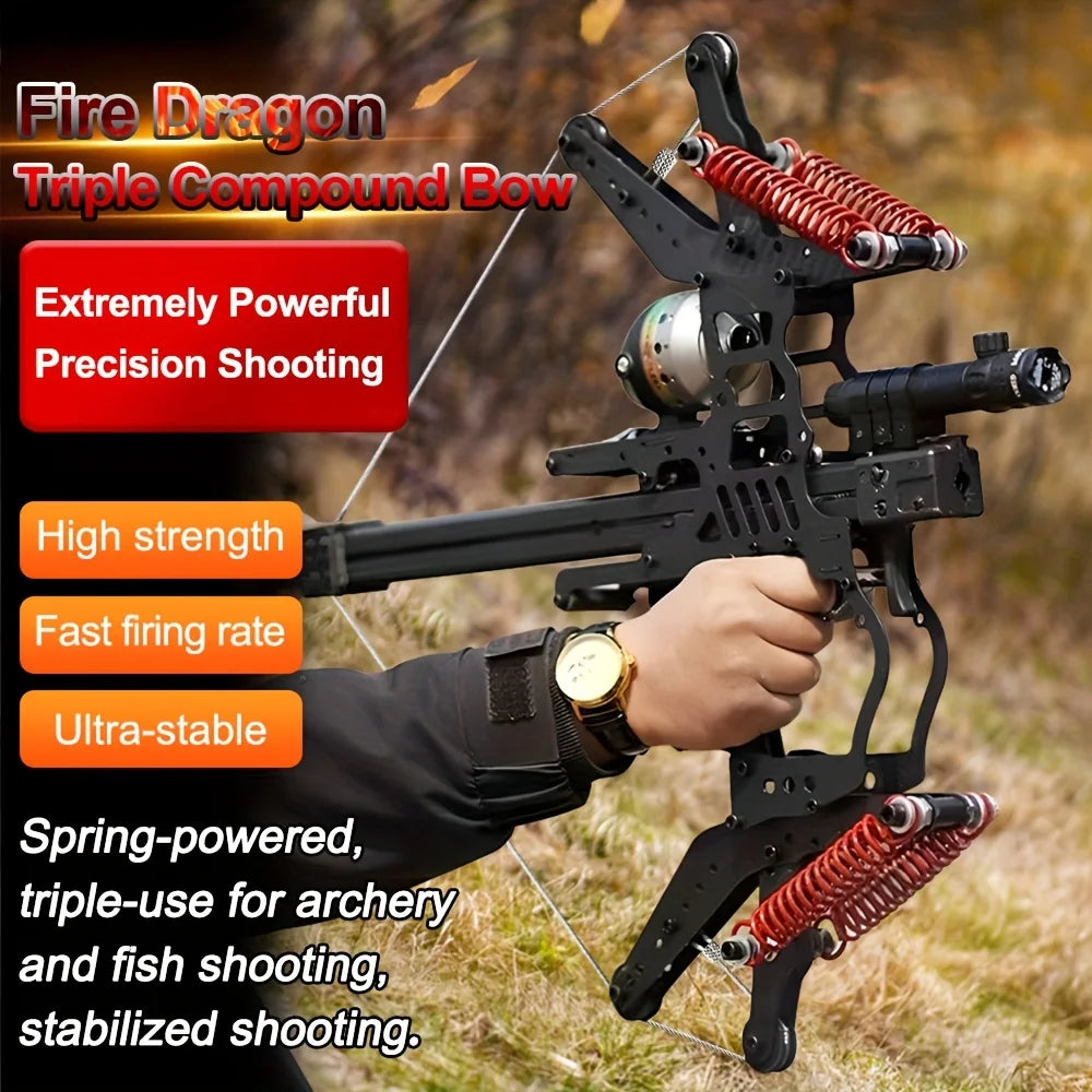 Fire Dragon Dual-Use Compound Bow with Fishing Reel and Sight-Fast Shooting Speed, Ultra-Stable for Hunting, Fishing and Archery