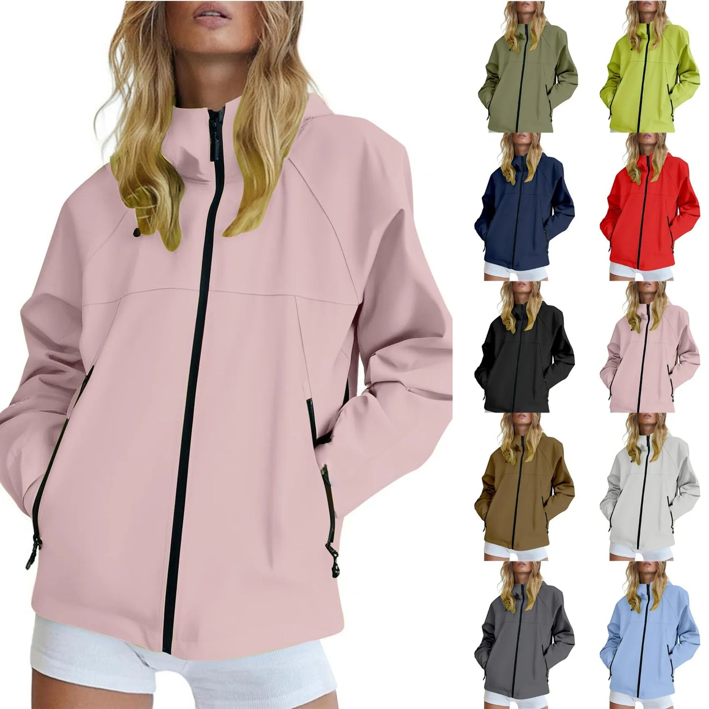 Women'S Solid Color Long Sleeved Hooded Outdoor Suit Windproof And Thin Jacket Spring Autumn Women Solid Color Sweatshirt Coat