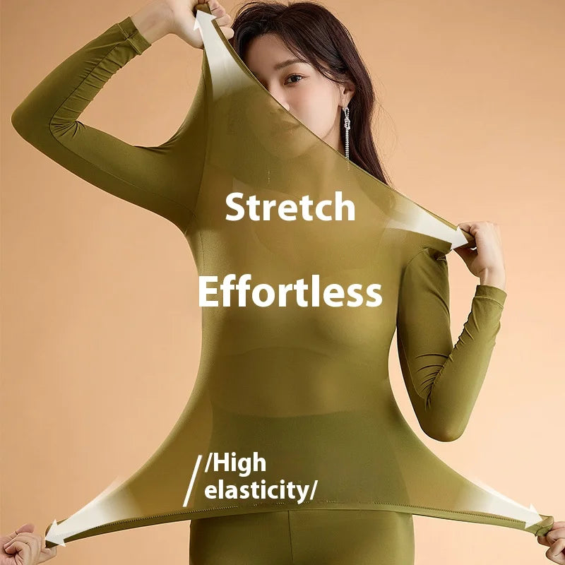Women Warm Thermal Underwear Ultra Thin Traceless Long Sleeves Clothes High Elastic Set Black Tech Constant Temperature Lingerie