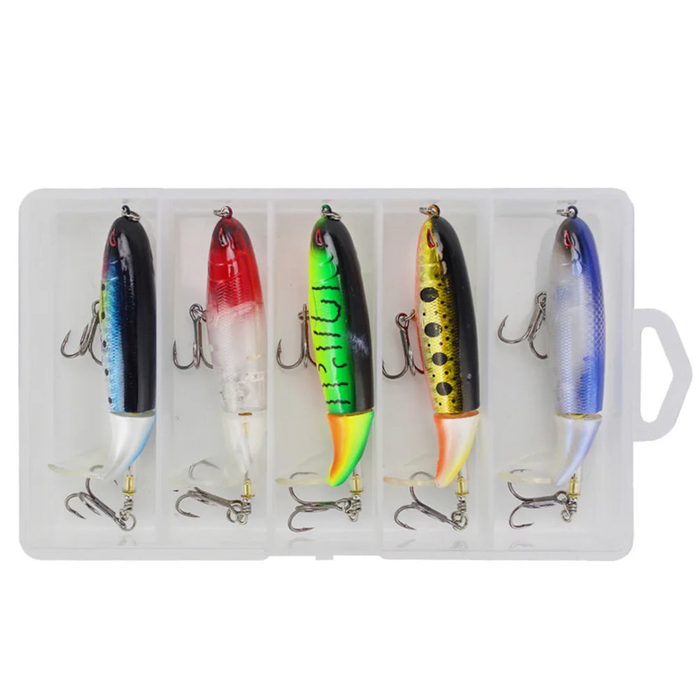 5pcs Whopper Popper Artificial Bait with Rotating Tail Crankbait Fishing Lures for Bass Pike Chub Fishing Accessories
