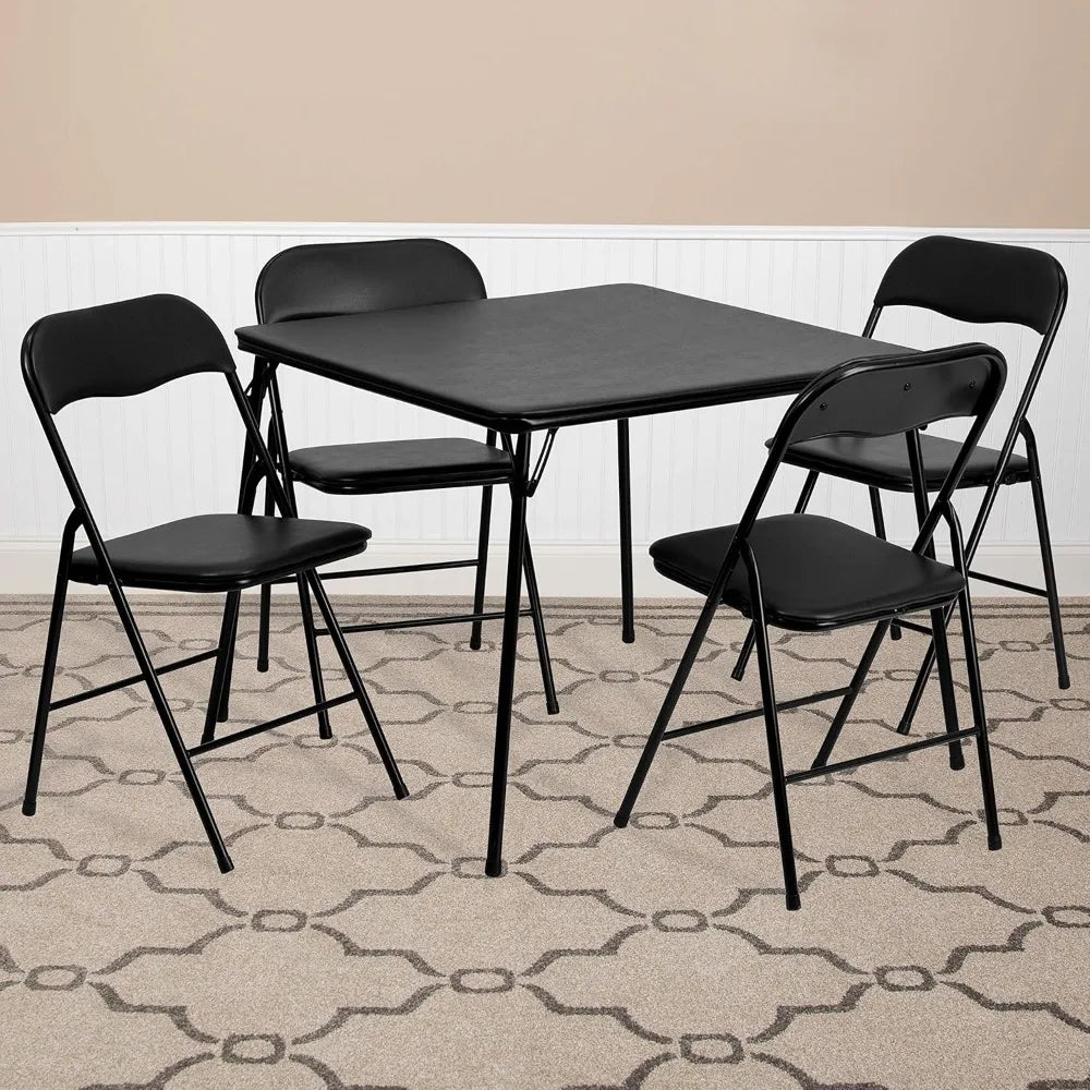 5-Piece Multipurpose Folding Card Table and Chairs Set for 4 Players, Padded Top Portable Square Folding Table