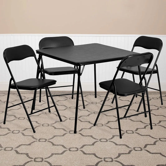 5-Piece Multipurpose Folding Card Table and Chairs Set for 4 Players, Padded Top Portable Square Folding Table