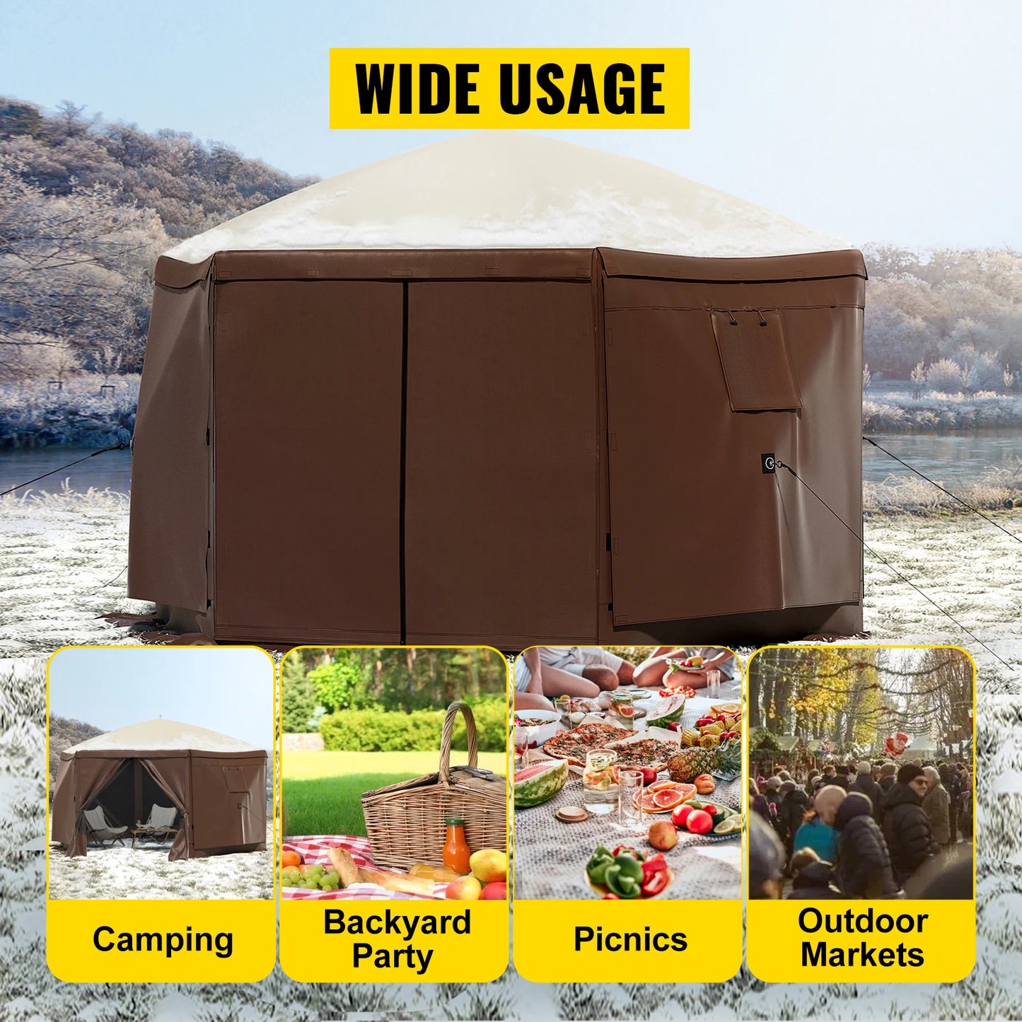 SucceBuy Pop-up Camping Gazebo Camping Canopy Shelter 6 Sided 12' x 12' Sun Shade Tents & Canopies Camping & Hiking