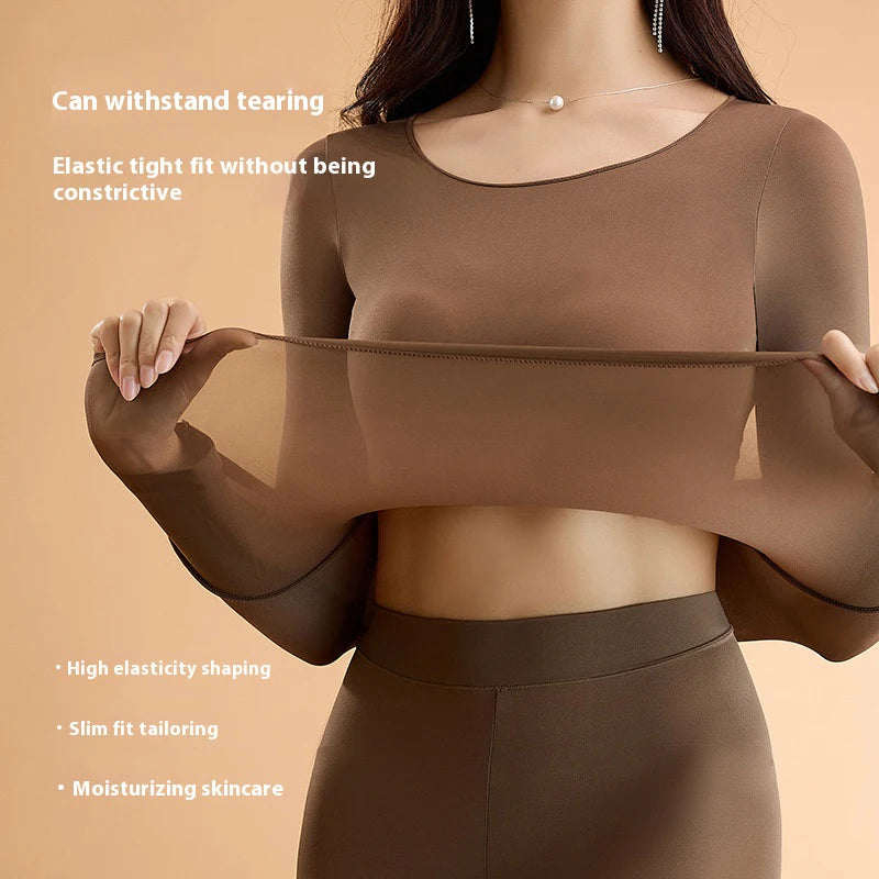 Women Warm Thermal Underwear Ultra Thin Traceless Long Sleeves Clothes High Elastic Set Black Tech Constant Temperature Lingerie