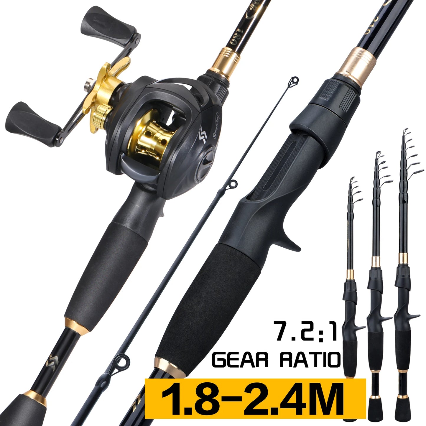 Sougayilang 1.8-2.4m Casting Fishing Combo Telescopic Fishing Rod and 7.2:1 High Speed Fishing Reel with Freshwater FishingPesca