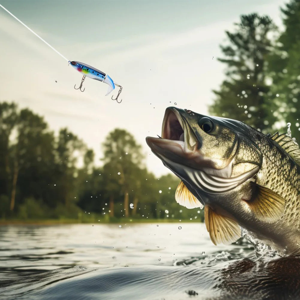 5pcs Whopper Popper Artificial Bait with Rotating Tail Crankbait Fishing Lures for Bass Pike Chub Fishing Accessories