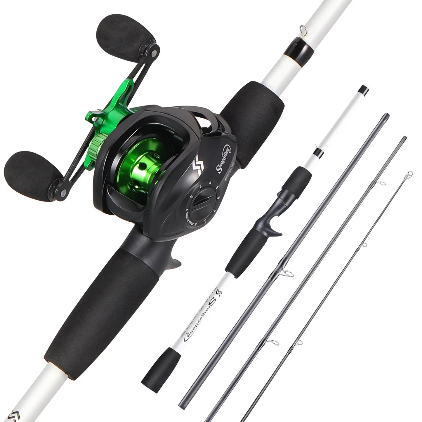 Sougayilang Fishing Rod Reel Combo 1.8m 4-Sections Carbon Fiber Rod and 7.2:1 Speed Gear Ratio Max Drag 8kg for Bass Pike Pesca