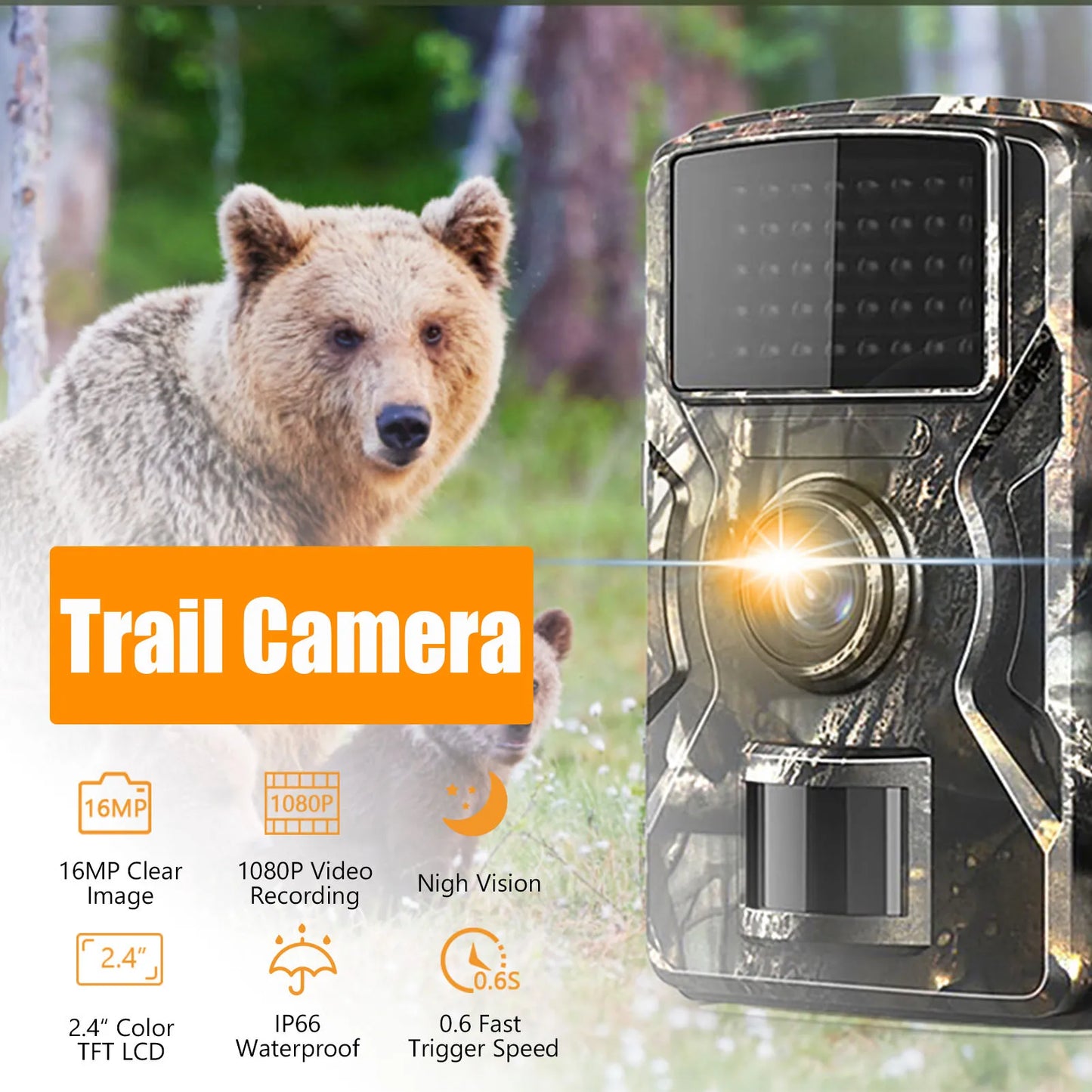 Wildlife camera 1080P Hunting Camera 2.0in LCD 16MP Infrared Night Vision Mobile Monitoring IP66 Waterproof Trail Camera