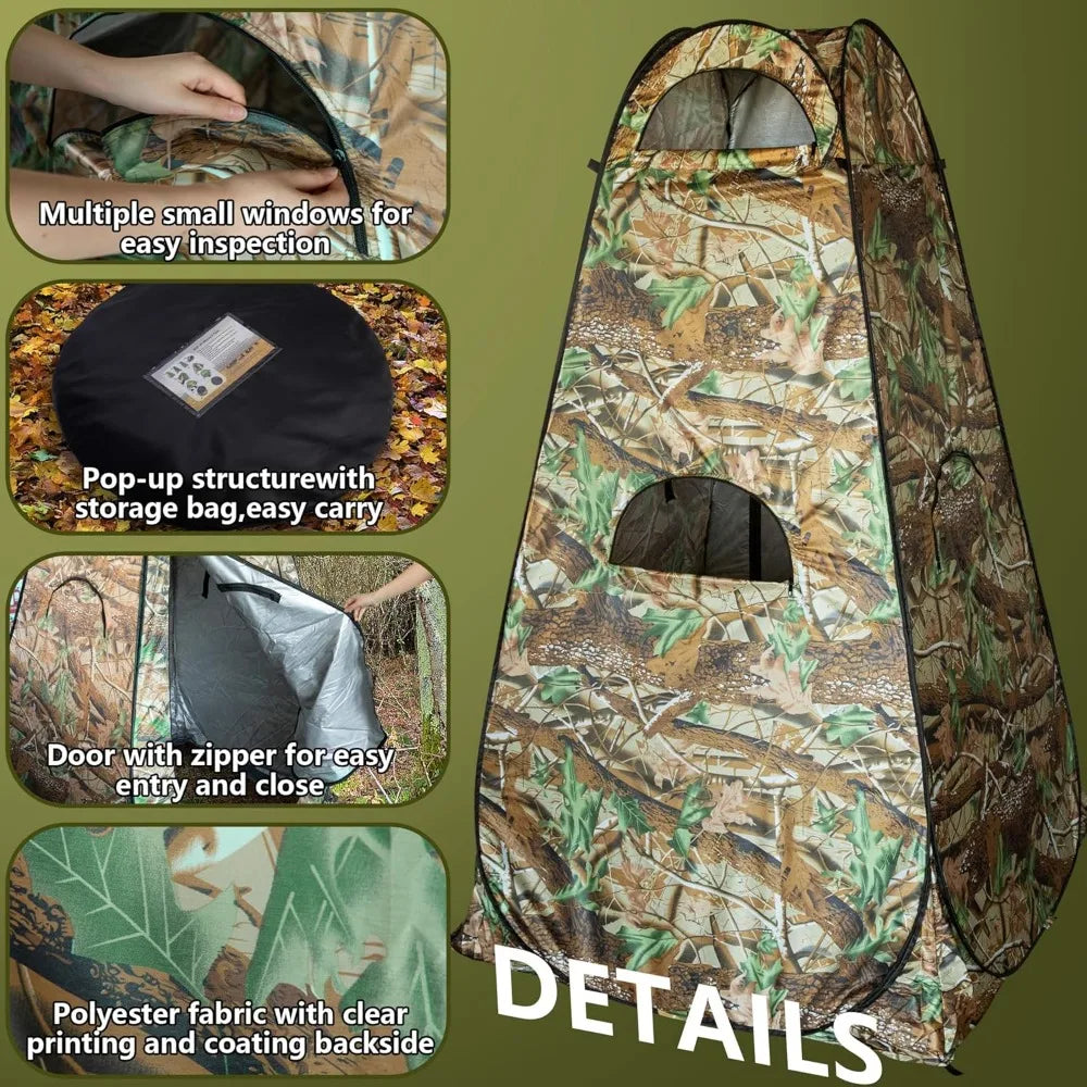 Portable 1-Person Camouflage Hunting Blind with Zipper Windows, Compact Outdoor Deer Hunting Tent