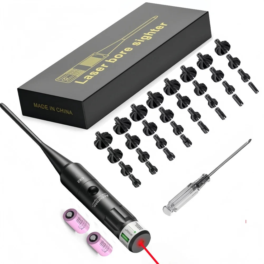 EZshoot Bore Sight Kit Bright Green or Red Dot BoreSighter with Big Button Switch for .17 to 12GA Caliber (32pcs)