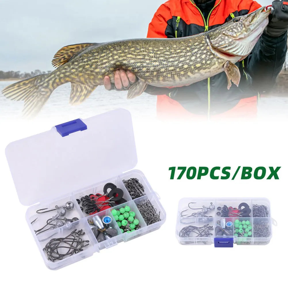 170pcs Fishing Accessories Kit Including Box Hooks Swivels Sinkers Fishing Gear Set Gifts for Men