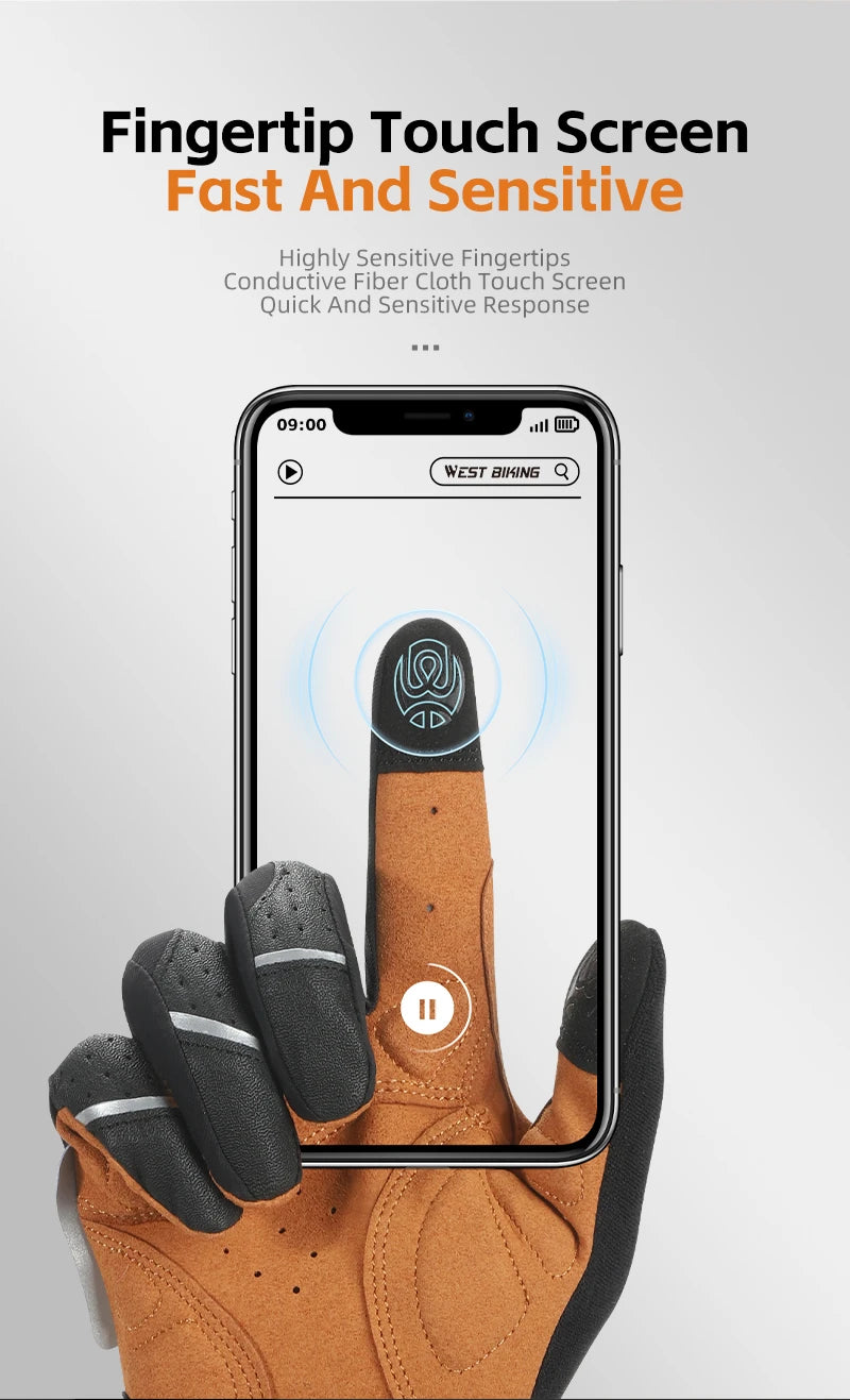 WEST BIKING Autumn Winter Men's Full Finger Cycling Gloves Touch Screen Anti-Slip Sports Gloves Thin Breathable  Bicycle Gloves