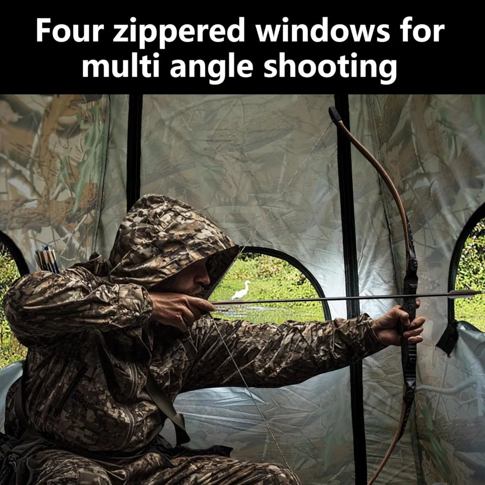 Portable 1-Person Camouflage Hunting Blind with Zipper Windows, Compact Outdoor Deer Hunting Tent