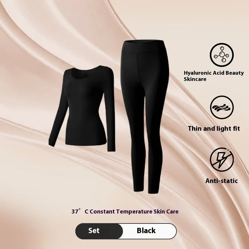 Women Warm Thermal Underwear Ultra Thin Traceless Long Sleeves Clothes High Elastic Set Black Tech Constant Temperature Lingerie