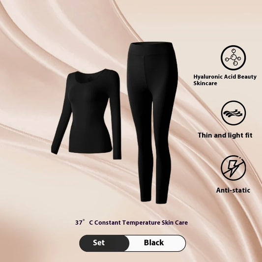 Women Warm Thermal Underwear Ultra Thin Traceless Long Sleeves Clothes High Elastic Set Black Tech Constant Temperature Lingerie