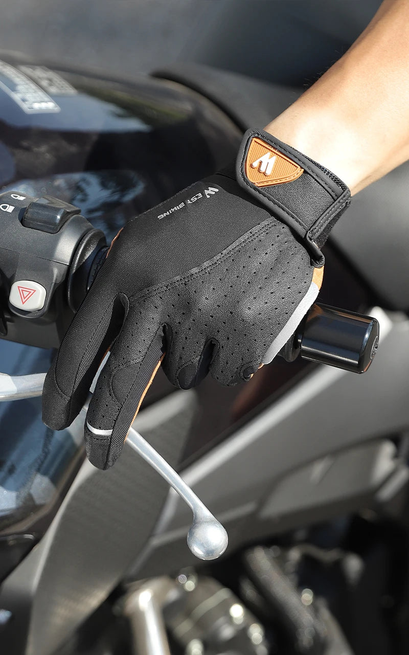 WEST BIKING Autumn Winter Men's Full Finger Cycling Gloves Touch Screen Anti-Slip Sports Gloves Thin Breathable  Bicycle Gloves
