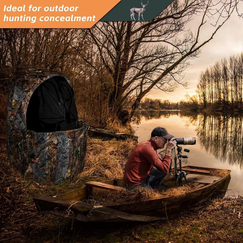 Portable Half-Person Camouflage Hunting Blind with Transparent Mesh and Carry Bag