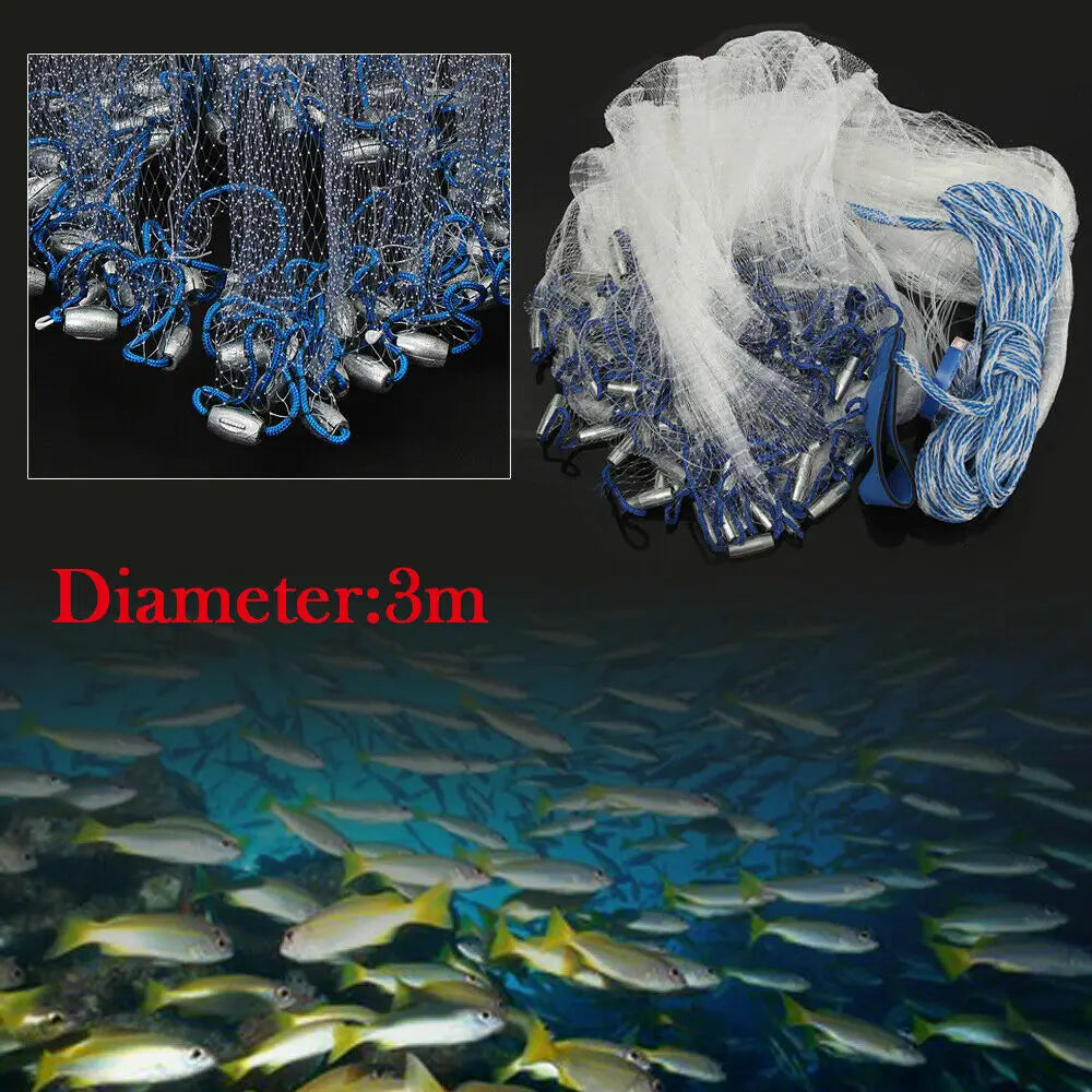 10ft Diameter Fishing Cast Net 0.59*0.59in mesh Fishing Cast Net for Bait Trap