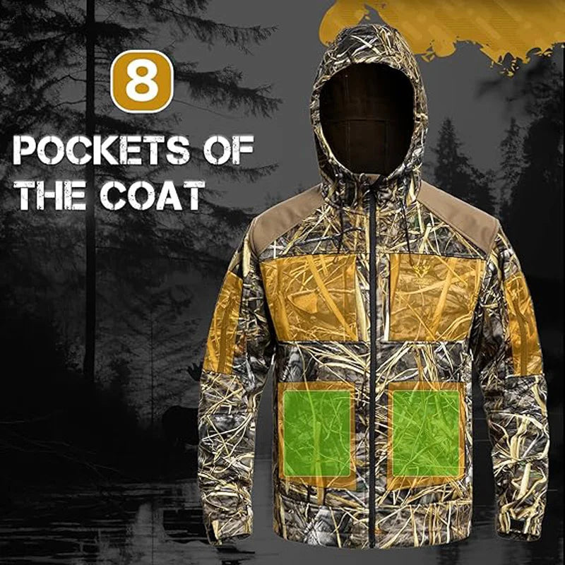 Quiet Hunting Jacket Softshell Fleece-Lined Camouflage Clothes Clothing Gear Hoodie Coat For Men