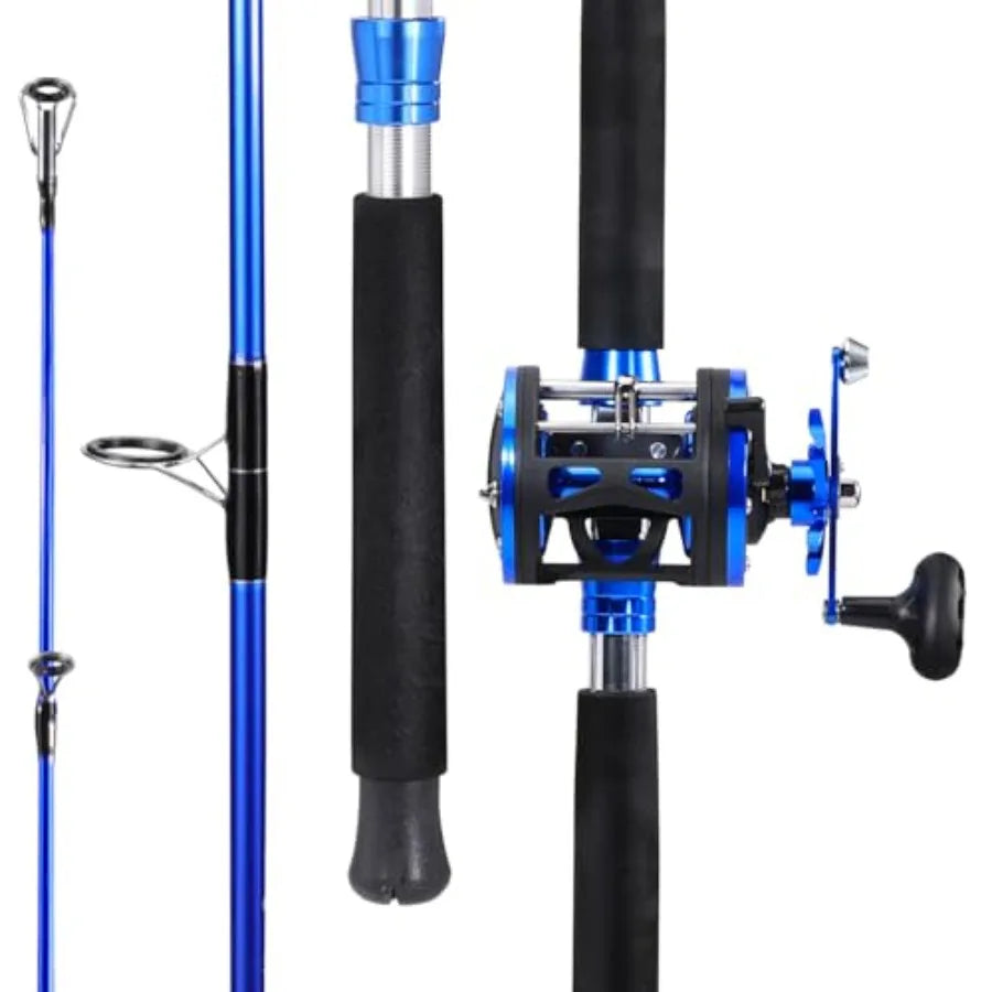 2Piece Trolling Fishing Rod Combo with 3.8:1 Gear Ratio and 3+1 Bearings for Saltwater and Big Game Fishing Durable Aluminum Re