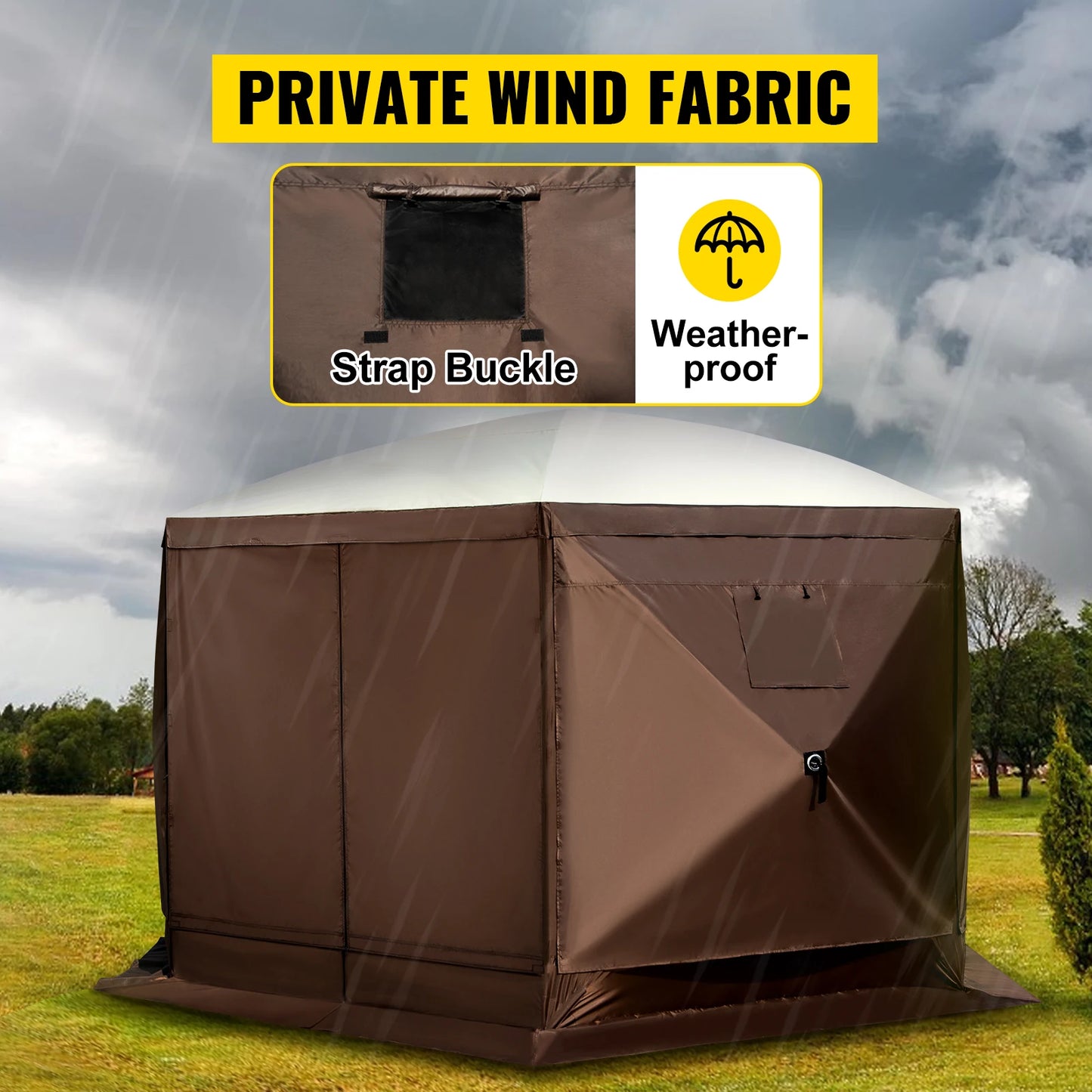 SucceBuy Pop-up Camping Gazebo Camping Canopy Shelter 6 Sided 12' x 12' Sun Shade Tents & Canopies Camping & Hiking