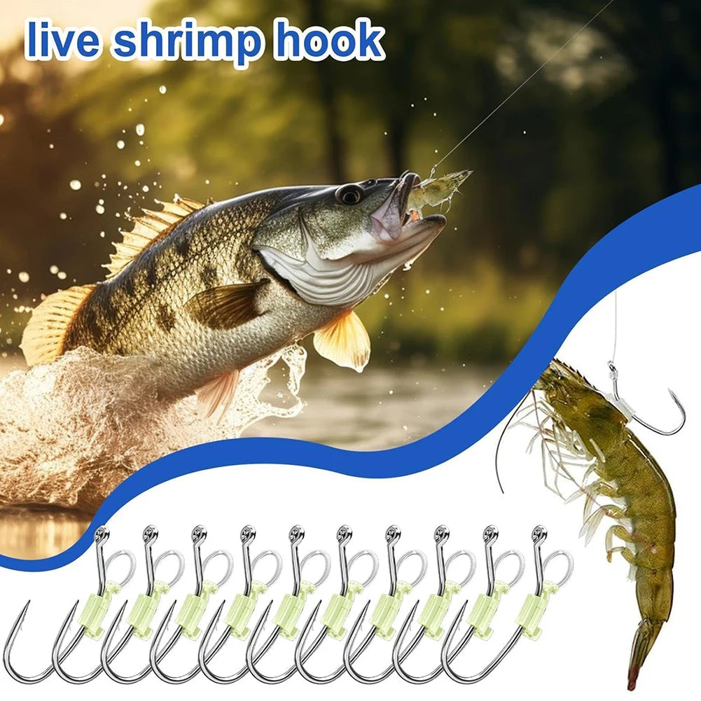 10pcs Luminous Live Shrimp Fixing Hook Metal Barbed Fishhook Catfish Bass Fishing Hook