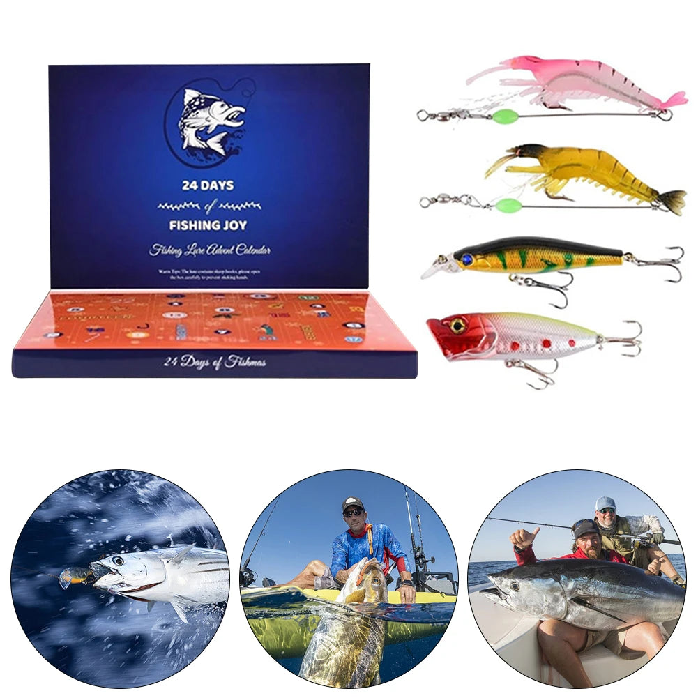 Christmas Fishing Lures Advent Calendar Creative Fishing Lures Set Calendar Box Festival Theme Xmas Surprise Gift for Fisher