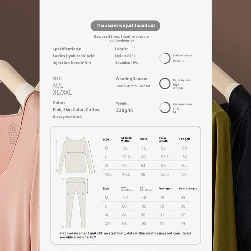 Women Warm Thermal Underwear Ultra Thin Traceless Long Sleeves Clothes High Elastic Set Black Tech Constant Temperature Lingerie